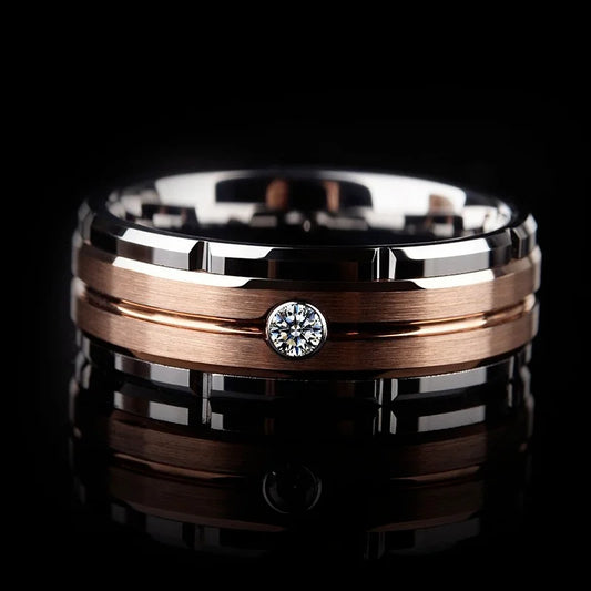 1pcs Luxury Women Ring Metal Hollow Carving Pattern Rose Gold Color Zircon Stones Couple Ring Bridal Engagement Wedding Jewelry