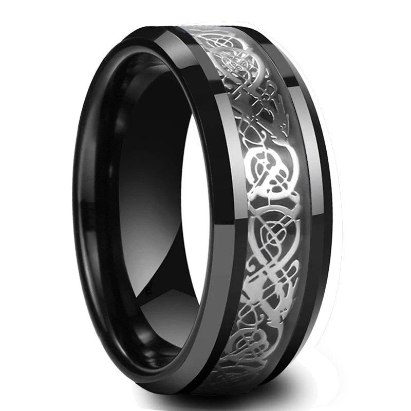 Fashion 8mm Black Tungsten Wedding Ring For Men Thin Blue Line Groove Black Brushed Ladder Edge Ring Men's Wedding Band Jewelry