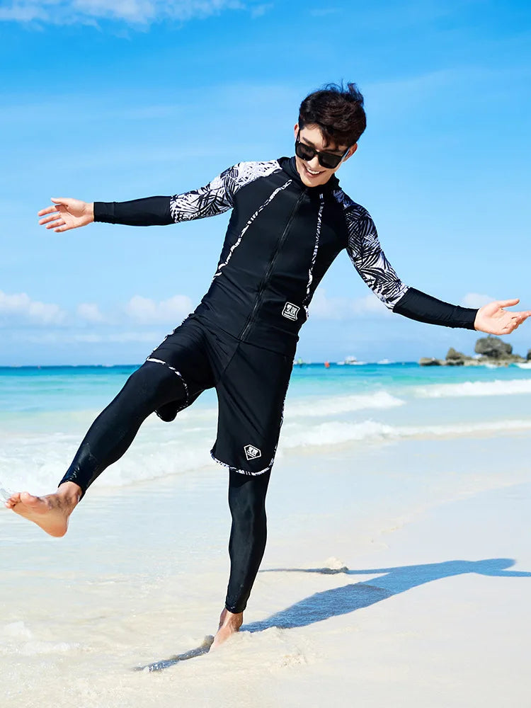 Women Men's 3-5 Piece Rash Guard with Boy Shorts Long Sleeve Zipper Swimsuit  Bathing Suit Wetsuit Beachwear Tankini Tracksuit