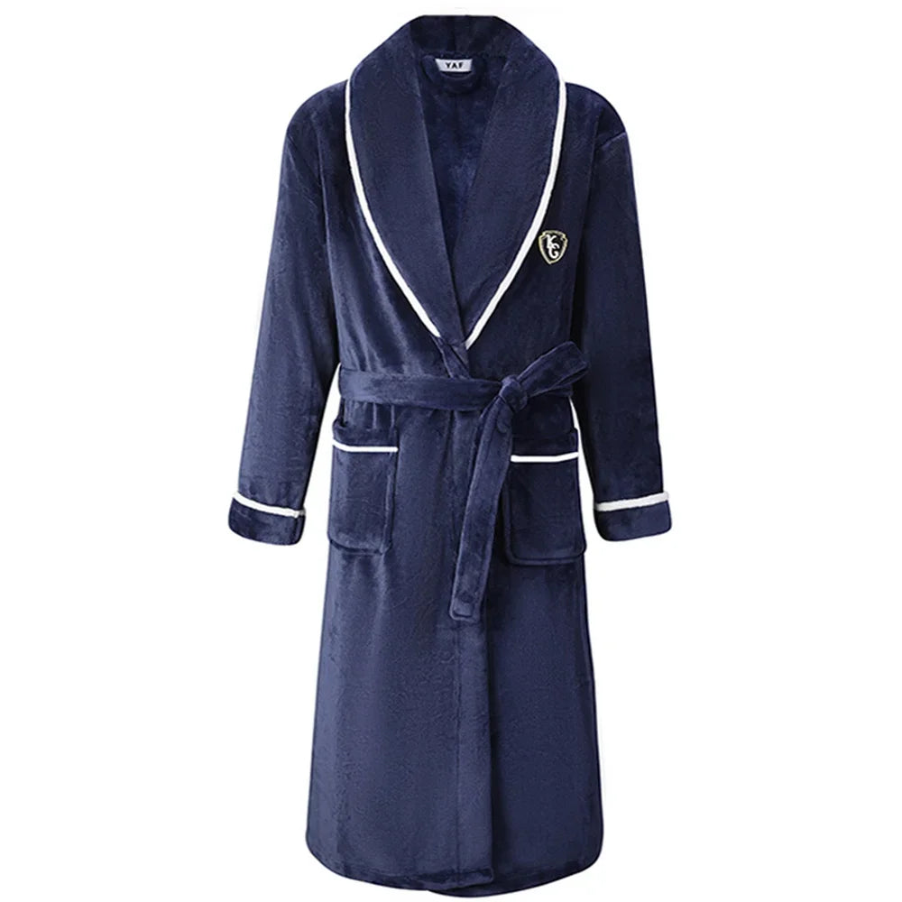 Winter Thick Couple Robe Coral Fleece Sleepwear Plush Warm Flannel Kimono Bathrobe Gown with Pocket Men Homewear Lounge Wear