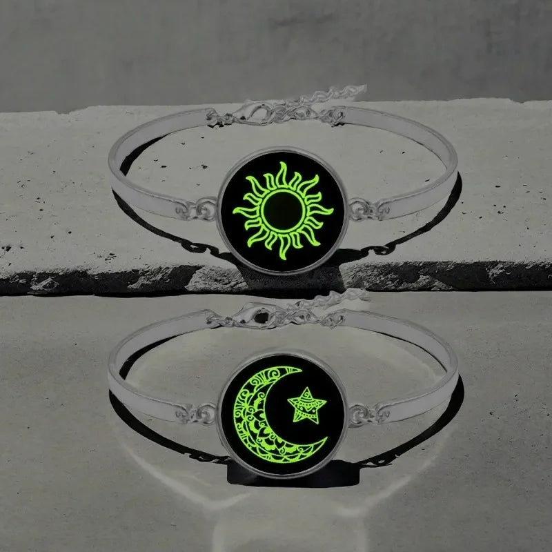 1/2Pcs Romantic Luminous Bracelets for Women Men Sun Moon Couple Metal Rope Matching Bracelet Valentine's Day Jewelry Gifts