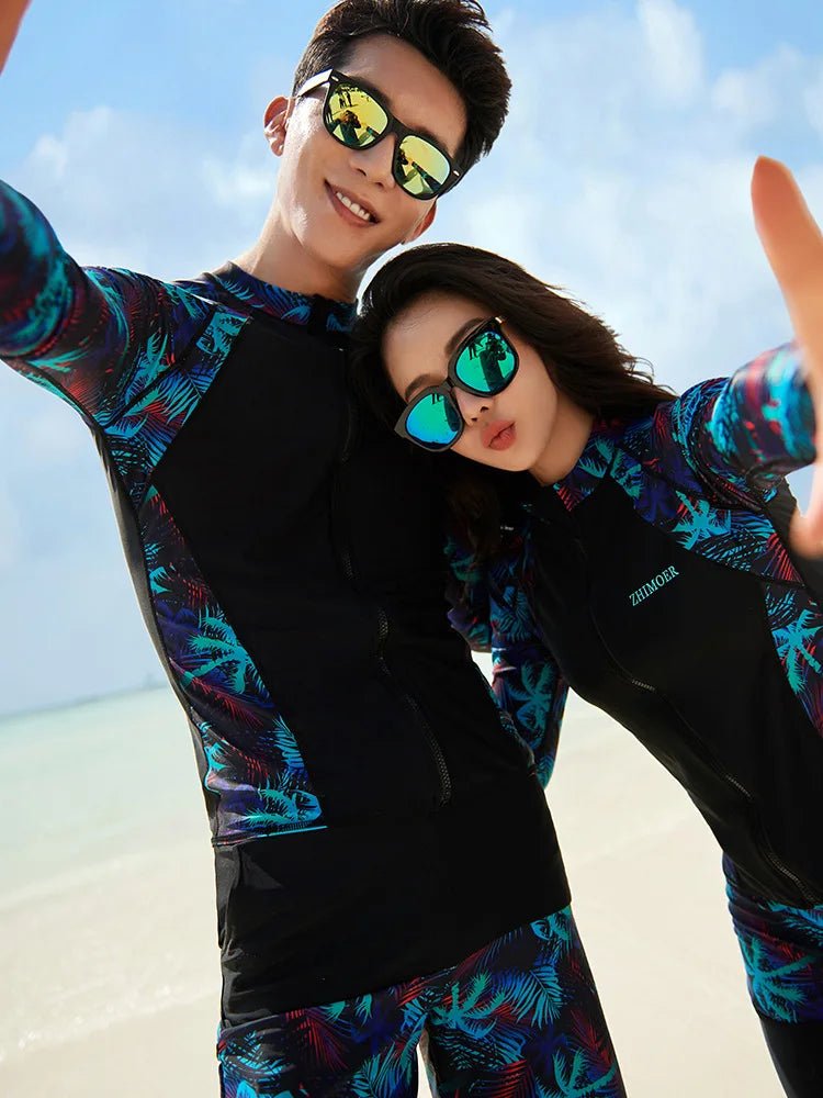 Women Men's 3-5 Piece Rash Guard with Boy Shorts Long Sleeve Zipper Swimsuit  Bathing Suit Wetsuit Beachwear Tankini Tracksuit