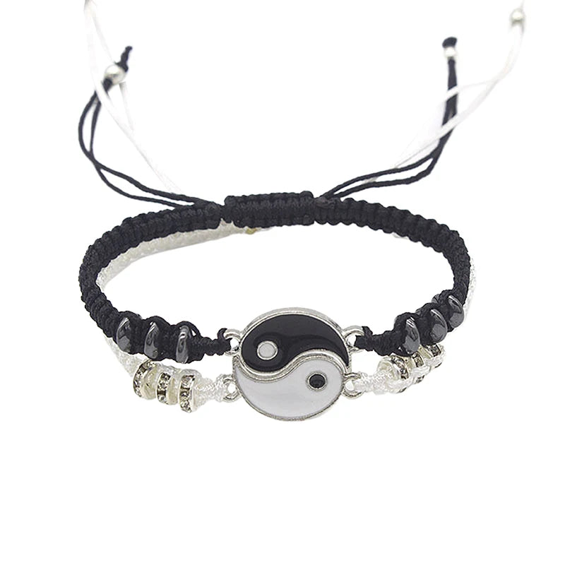 1PC Unique Simple Tai Chi Bagua Black And White Yin And Yang Rope Braided Telescopic Adjustment Bracelet For Men And Women Coupl