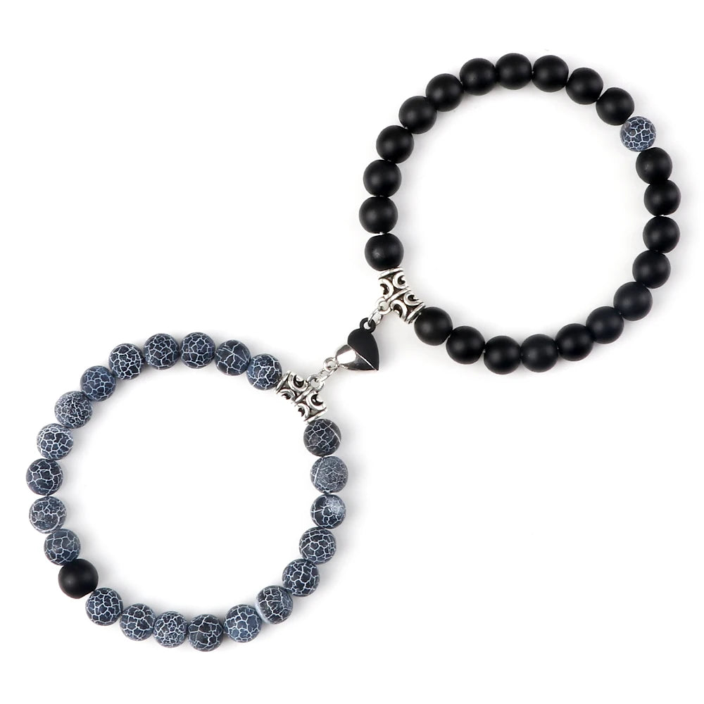 Hot Couple Yin Yang Bracelet Set Men 8mm Natural Stone Heart shape Magnet Love Braclet for Women Friendship Fashion Jewelry Gift