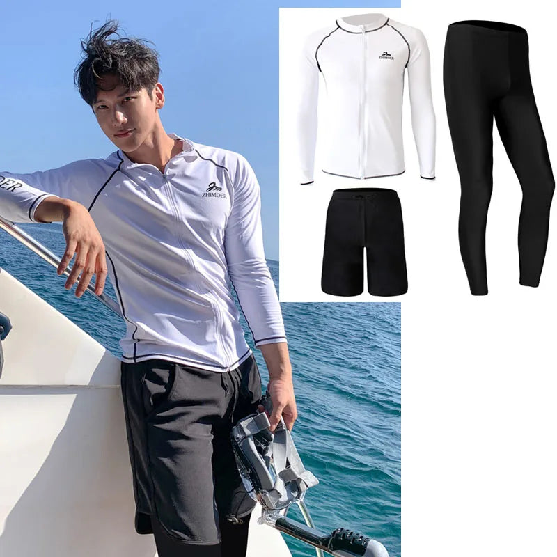 Men's Women's 3-5pcs/set Long Sleeve Rash Guards Loose Fit Swim Shirt UV Sun Protection Swimsuit Top&Bottom Fishing Run Sunsuit
