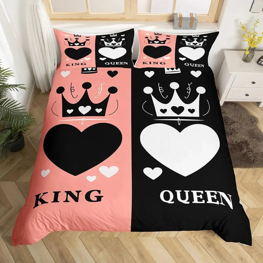 King and Queen Duvet Cover Set 2/3 Pcs Romantic Valentine's Day Bedding Set Microfiber Comforter Cover Wedding Anniversary Gifts