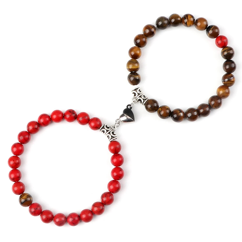 Hot Couple Yin Yang Bracelet Set Men 8mm Natural Stone Heart shape Magnet Love Braclet for Women Friendship Fashion Jewelry Gift