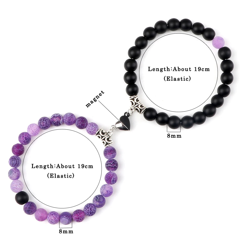 Hot Couple Yin Yang Bracelet Set Men 8mm Natural Stone Heart shape Magnet Love Braclet for Women Friendship Fashion Jewelry Gift