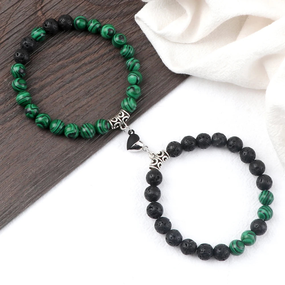 Hot Couple Yin Yang Bracelet Set Men 8mm Natural Stone Heart shape Magnet Love Braclet for Women Friendship Fashion Jewelry Gift