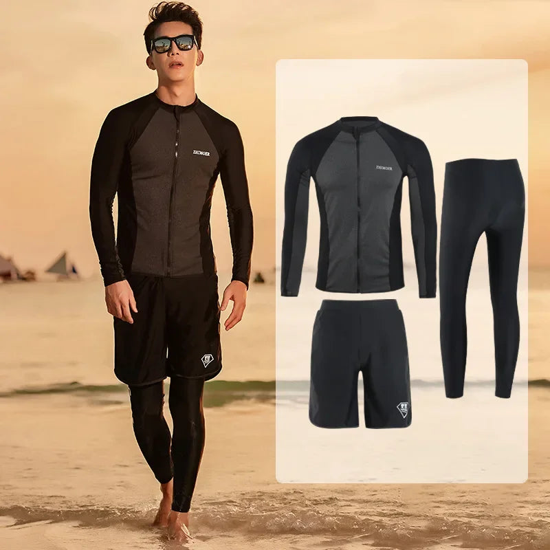 Women Men's 3-5 Piece Rash Guard with Boy Shorts Long Sleeve Zipper Swimsuit  Bathing Suit Wetsuit Beachwear Tankini Tracksuit