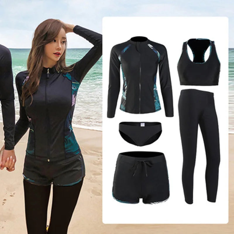 Men and Women's Full Body Zip Shirt and Leggings Set, Rashguard with Bikini, Surf Snorkeling Sun Suit, 3 PCs per Set