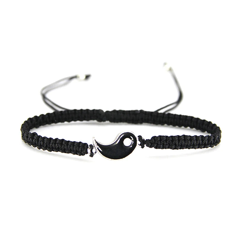 1PC Unique Simple Tai Chi Bagua Black And White Yin And Yang Rope Braided Telescopic Adjustment Bracelet For Men And Women Coupl
