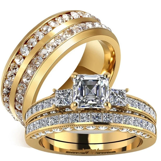 Carofeez 2025 Luxury Zircon Crystal Couple Rings for Lover's Valentine's Day Gift Fashion Gold Color Engagement Wedding Band