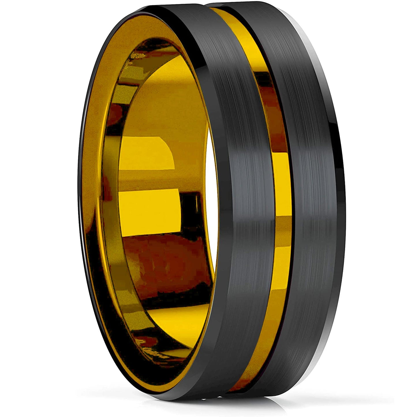 Fashion 8mm Black Tungsten Wedding Ring For Men Thin Blue Line Groove Black Brushed Ladder Edge Ring Men's Wedding Band Jewelry