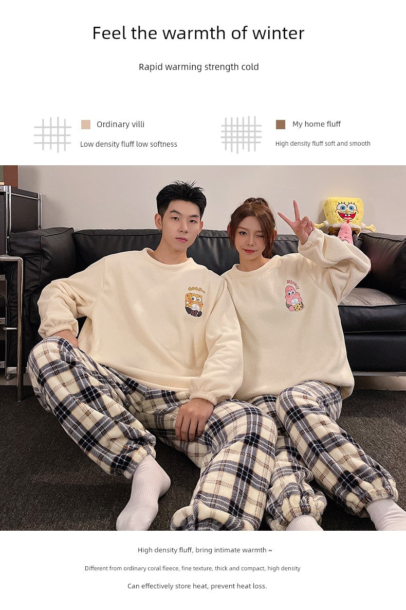 Couple Pajamas Women's Coral Fleece Winter Thickened Fleece-lined Autumn and Winter Day Flannel Plus Size Men's Home Wear Suit