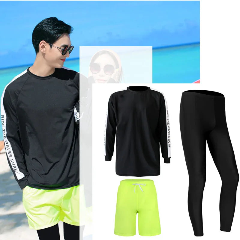 Men's Women's 3-5pcs/set Long Sleeve Rash Guards Loose Fit Swim Shirt UV Sun Protection Swimsuit Top&Bottom Fishing Run Sunsuit