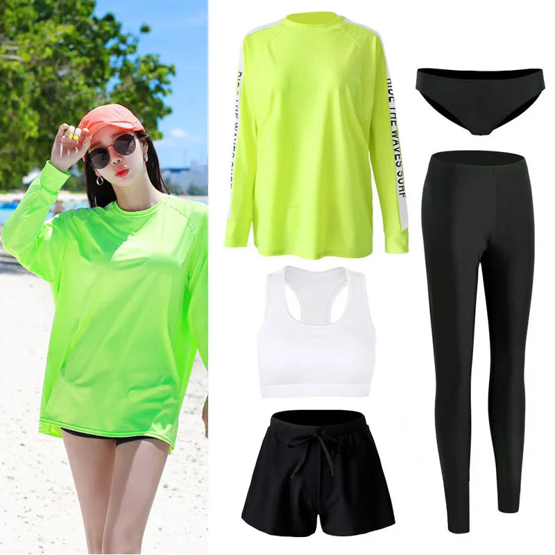 Men's Women's 3-5pcs/set Long Sleeve Rash Guards Loose Fit Swim Shirt UV Sun Protection Swimsuit Top&Bottom Fishing Run Sunsuit