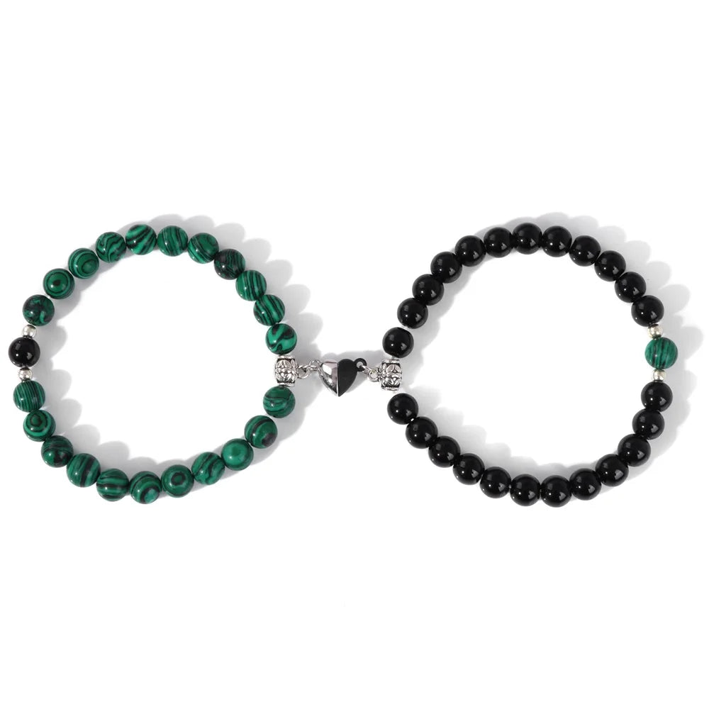 Magnet Couple Bracelet For Lovers Best Friends Friendships Natural Turquois Lava Gem Stone Bead Stretch Bangle Jewelry Gift