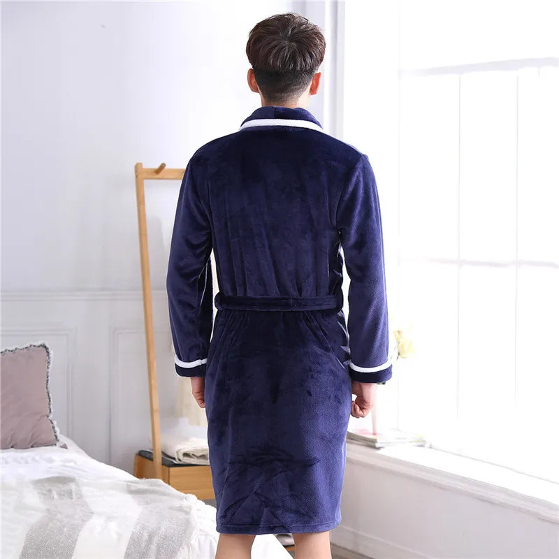 Winter Thick Couple Robe Coral Fleece Sleepwear Plush Warm Flannel Kimono Bathrobe Gown with Pocket Men Homewear Lounge Wear