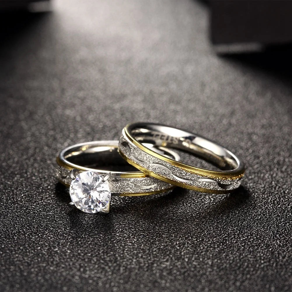Fashion Couple Rings Exquisite Rhinestones Zirconia Rings Men Stainless Steel Ring Wedding Anniversary Jewelry Gifts Wholesale
