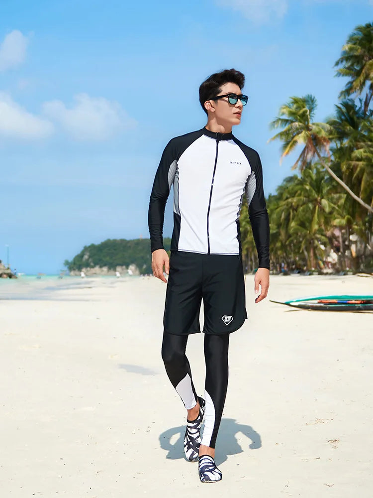Women Men's 3-5 Piece Rash Guard with Boy Shorts Long Sleeve Zipper Swimsuit  Bathing Suit Wetsuit Beachwear Tankini Tracksuit