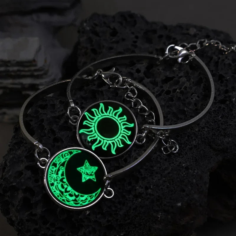 1/2Pcs Romantic Luminous Bracelets for Women Men Sun Moon Couple Metal Rope Matching Bracelet Valentine's Day Jewelry Gifts