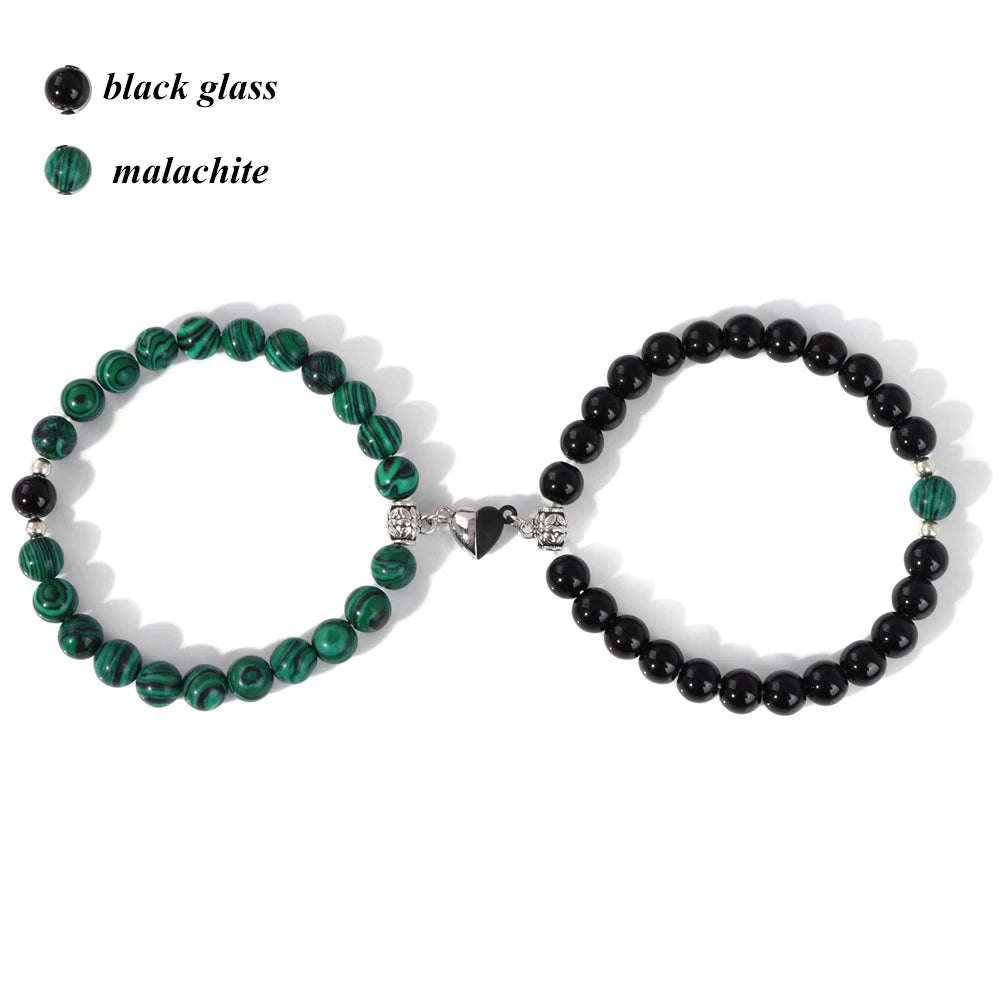 Magnet Couple Bracelet For Lovers Best Friends Friendships Natural Turquois Lava Gem Stone Bead Stretch Bangle Jewelry Gift