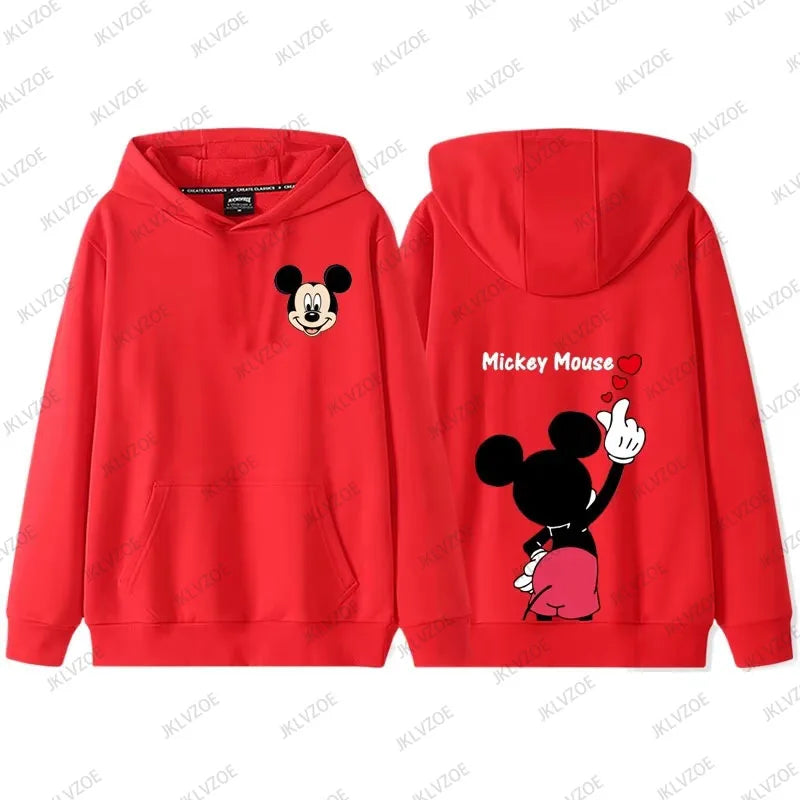 MINISO Cartoon Mickey Minnie Donald Duck Autumn Winter Long Sleeve Cotton Hoodie Women Men Sweatshirt Oversized Couple Tops