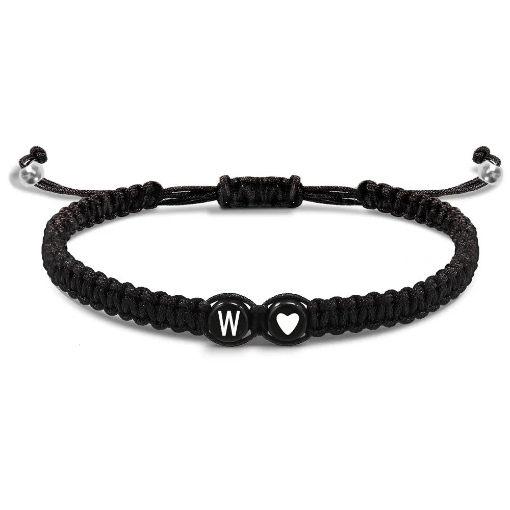 Couple 26 letter initial heart-shaped bracelet, hand adjustable A-Z name woven bracelet suitable for male and female friendship