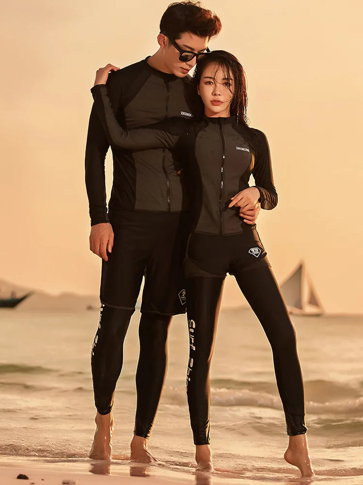 Women Men's 3-5 Piece Rash Guard with Boy Shorts Long Sleeve Zipper Swimsuit  Bathing Suit Wetsuit Beachwear Tankini Tracksuit