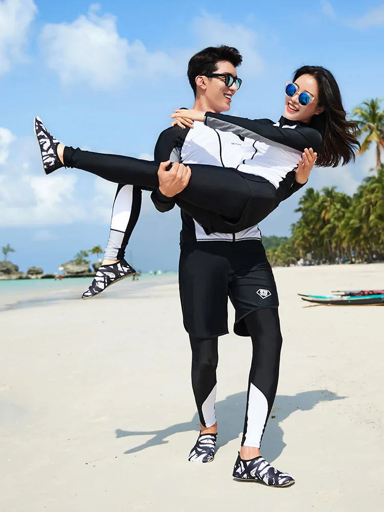 Women Men's 3-5 Piece Rash Guard with Boy Shorts Long Sleeve Zipper Swimsuit  Bathing Suit Wetsuit Beachwear Tankini Tracksuit