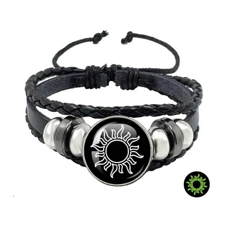 2pcs/set Sun and Moon Lovers Leather Bracelet Punk Multi-Layered Beaded Braided Adjustable Bracelet Set For Couple Jewelry