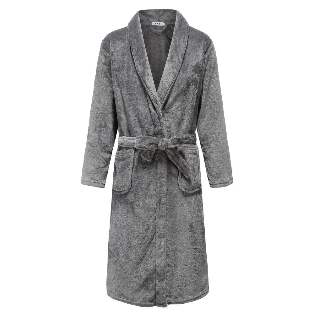 Winter Thick Couple Robe Coral Fleece Sleepwear Plush Warm Flannel Kimono Bathrobe Gown with Pocket Men Homewear Lounge Wear