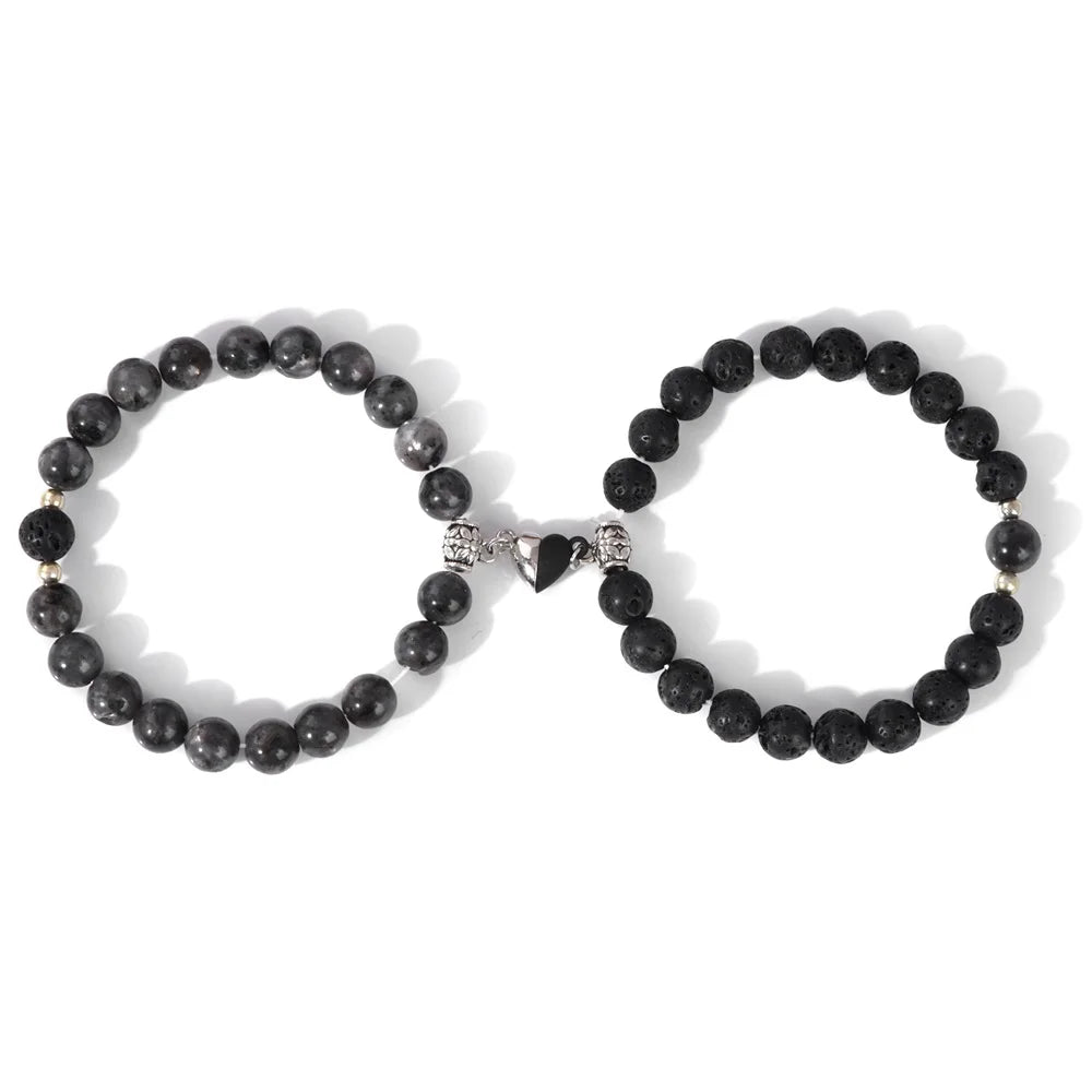 Magnet Couple Bracelet For Lovers Best Friends Friendships Natural Turquois Lava Gem Stone Bead Stretch Bangle Jewelry Gift