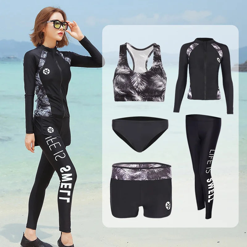 Men and Women's Full Body Zip Shirt and Leggings Set, Rashguard with Bikini, Surf Snorkeling Sun Suit, 3 PCs per Set