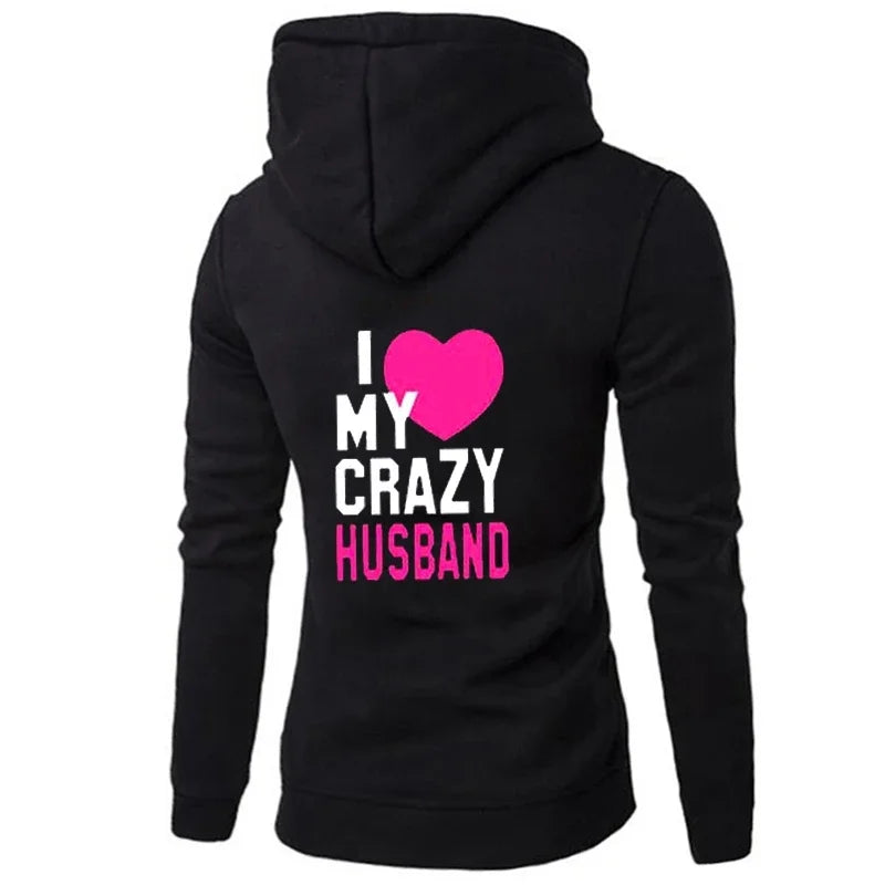 Women Men Lovers Sweatshirt Lovers Couples I LOVE MY CRAZY HUSBAND I LOVE MY CRAZY WIFE Couple Hoodies Chritsmas