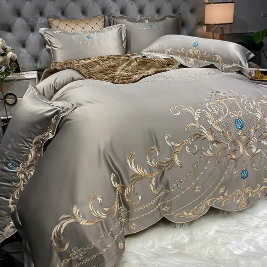 Luxury Embroidery Bedding Set Satin Double Duvet Cover Pillowcase Bed Linens Home Textile Bed Quilt Cover Wedding Bedding Set 이불