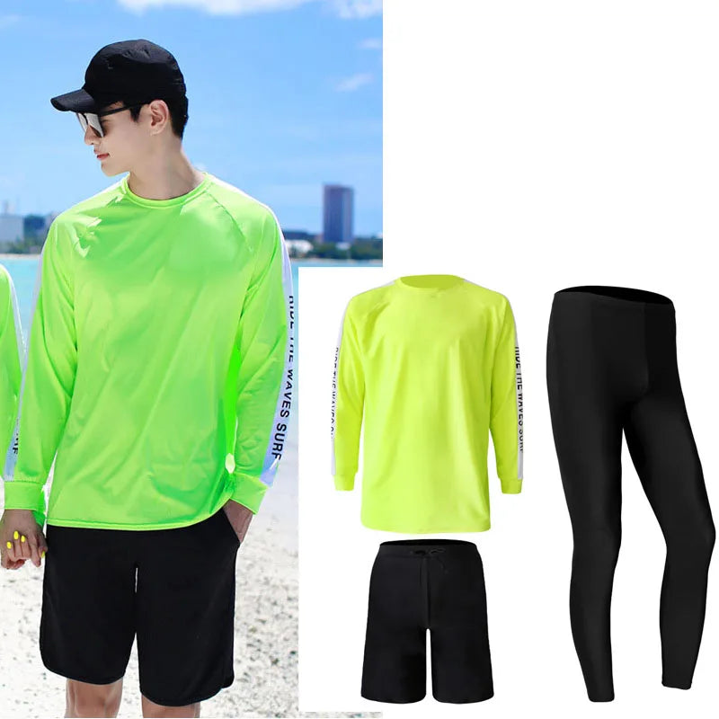 Men's Women's 3-5pcs/set Long Sleeve Rash Guards Loose Fit Swim Shirt UV Sun Protection Swimsuit Top&Bottom Fishing Run Sunsuit