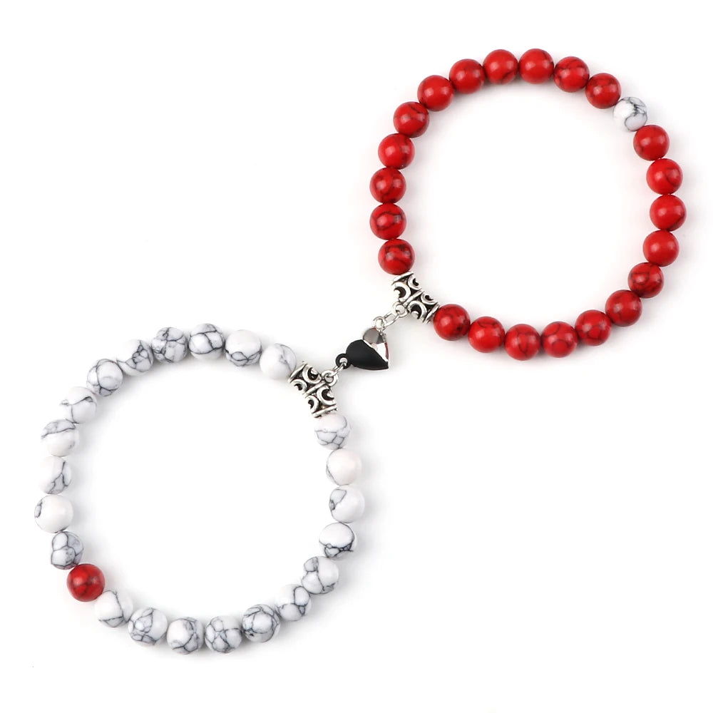 Hot Couple Yin Yang Bracelet Set Men 8mm Natural Stone Heart shape Magnet Love Braclet for Women Friendship Fashion Jewelry Gift