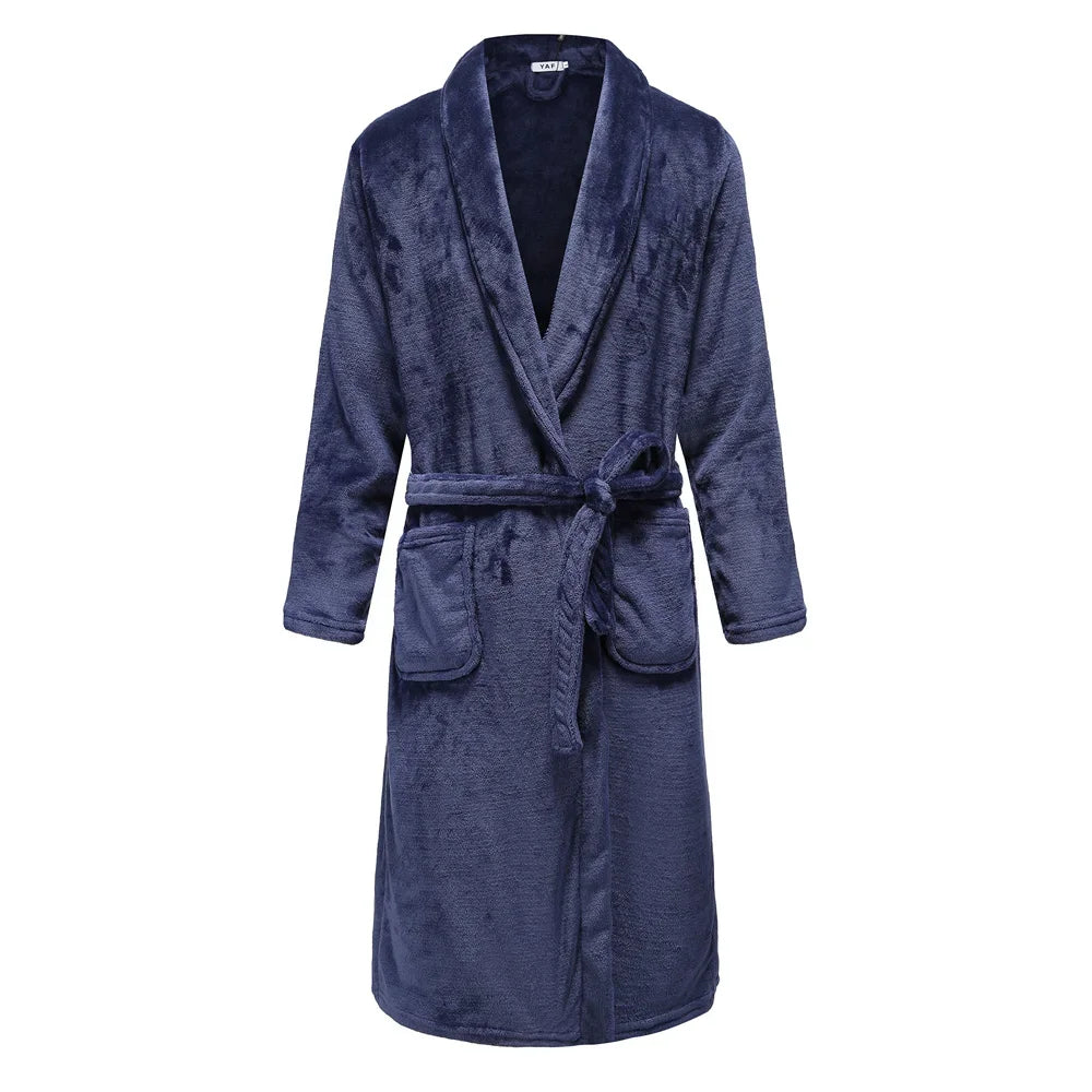 Winter Thick Couple Robe Coral Fleece Sleepwear Plush Warm Flannel Kimono Bathrobe Gown with Pocket Men Homewear Lounge Wear