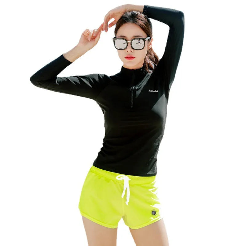 2pcs/set Long Sleeve Sun UV Protection Performance Fit Compression Men's Rash Guard Shirts Swim Workout Clothes Swimsuit