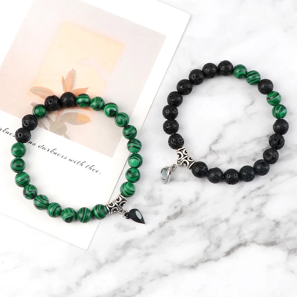 Hot Couple Yin Yang Bracelet Set Men 8mm Natural Stone Heart shape Magnet Love Braclet for Women Friendship Fashion Jewelry Gift