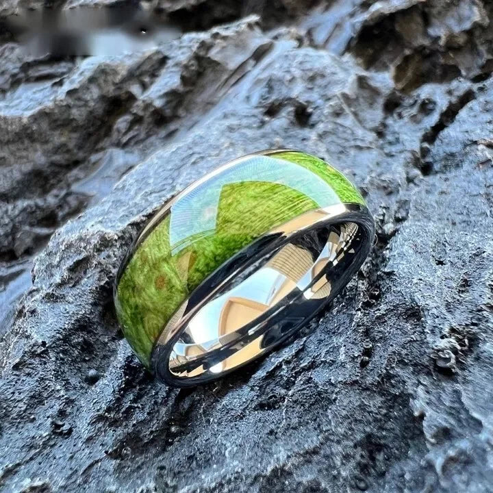 Men's Fashion Titanium Wedding Ring, 8mm Stainless Steel Style Ring, Turquoise Pattern Valentine's Day Jewelry Daily Elegance
