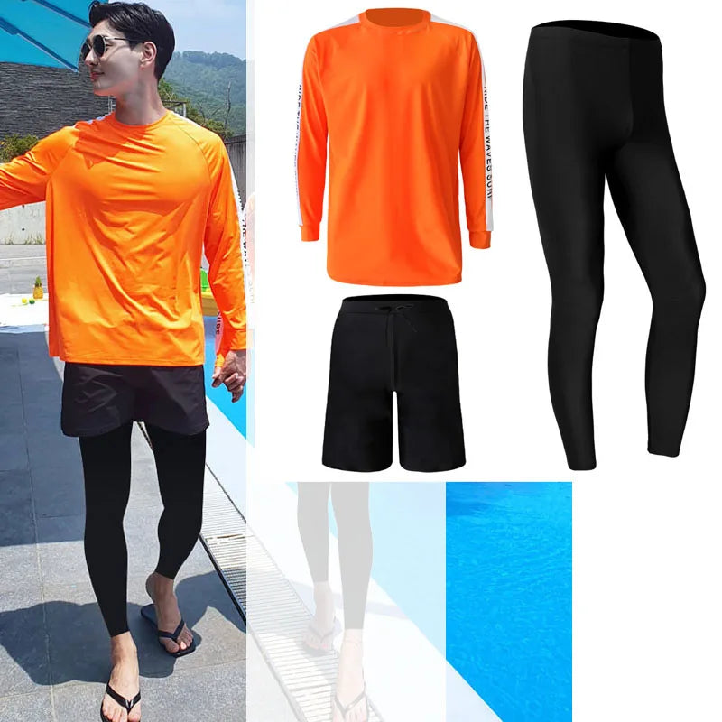 Men's Women's 3-5pcs/set Long Sleeve Rash Guards Loose Fit Swim Shirt UV Sun Protection Swimsuit Top&Bottom Fishing Run Sunsuit
