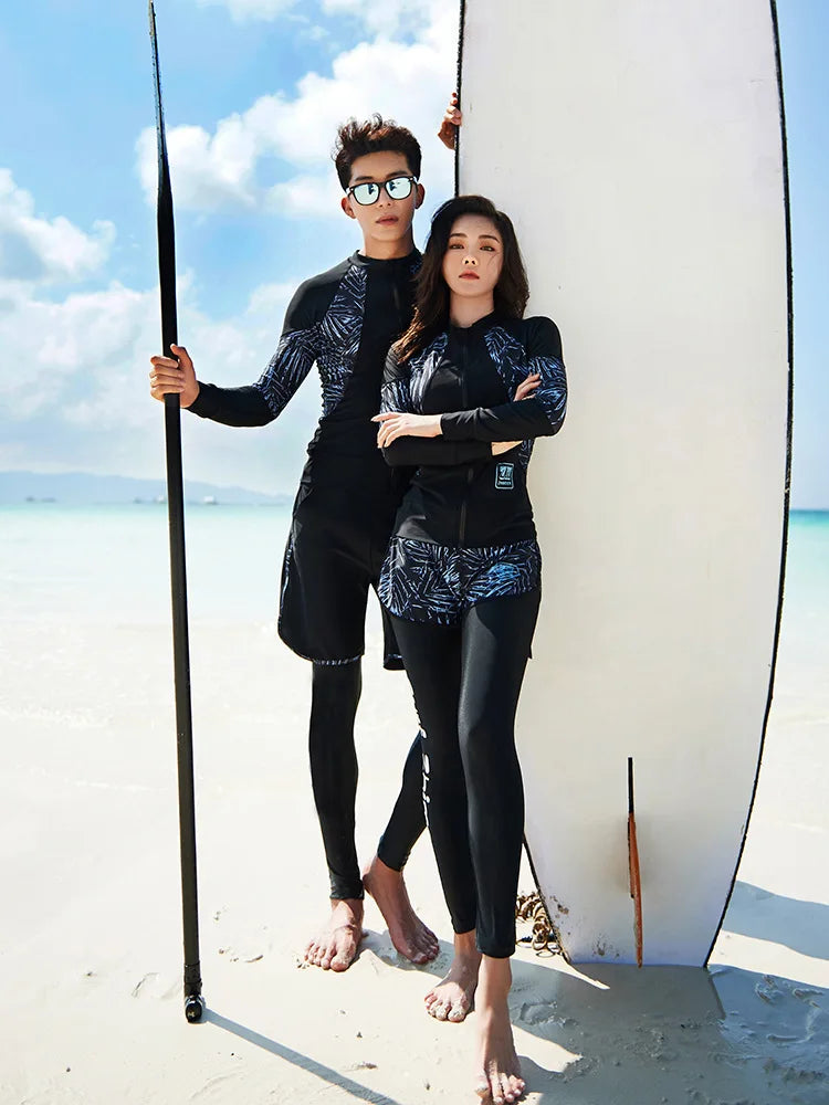 Women Men's 3-5 Piece Rash Guard with Boy Shorts Long Sleeve Zipper Swimsuit  Bathing Suit Wetsuit Beachwear Tankini Tracksuit
