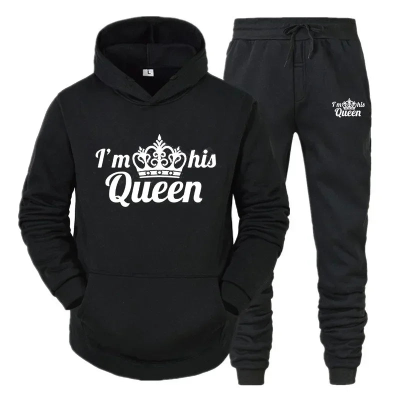 Lover Tracksuit Hoodies Printing QUEEN KING Couple Sweatshirt Hooded Clothes Hoodies Women 2 Piece Set Men Women Sportwear