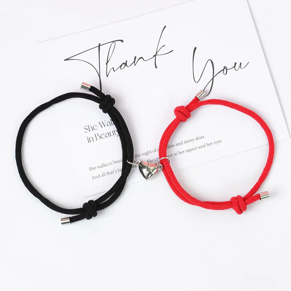2pcs Handmade Love Magnet Couple Bracelets Set for Women Men Heart Matching Attraction Adjustable Braided Bracelet Lover Jewelry
