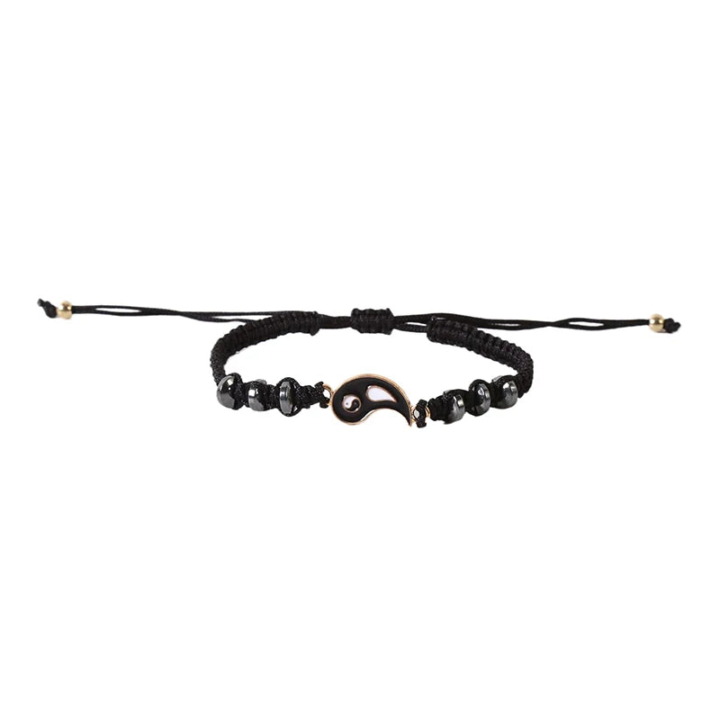 1PC Unique Simple Tai Chi Bagua Black And White Yin And Yang Rope Braided Telescopic Adjustment Bracelet For Men And Women Coupl
