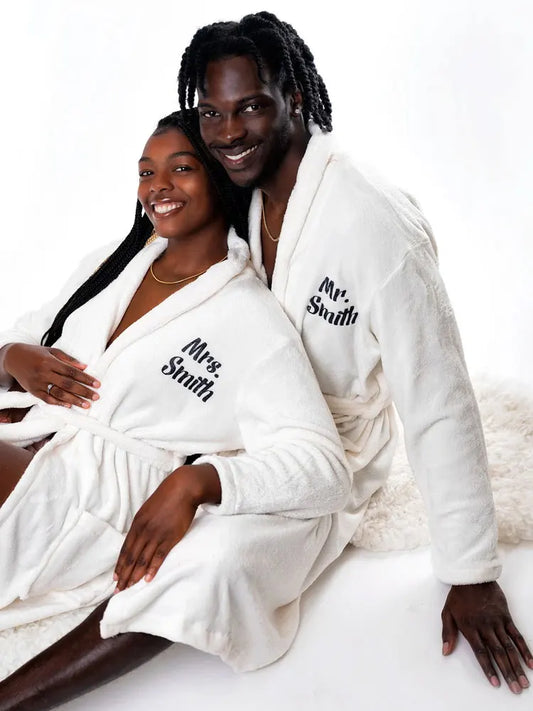 Personalized Plush Flannel Bathrobes Customized Bathrobes His Hers Names Bath Robes Wedding Gifts Couple Winter Robes King Queen