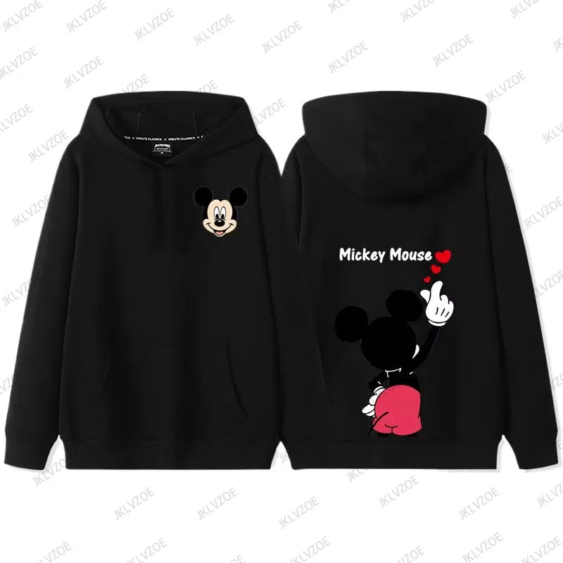 MINISO Cartoon Mickey Minnie Donald Duck Autumn Winter Long Sleeve Cotton Hoodie Women Men Sweatshirt Oversized Couple Tops